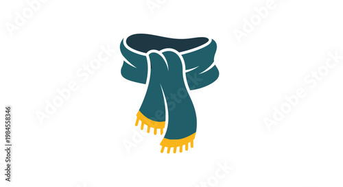 Minimalist Illustration of a Teal Scarf with Yellow Fringe on a White Background