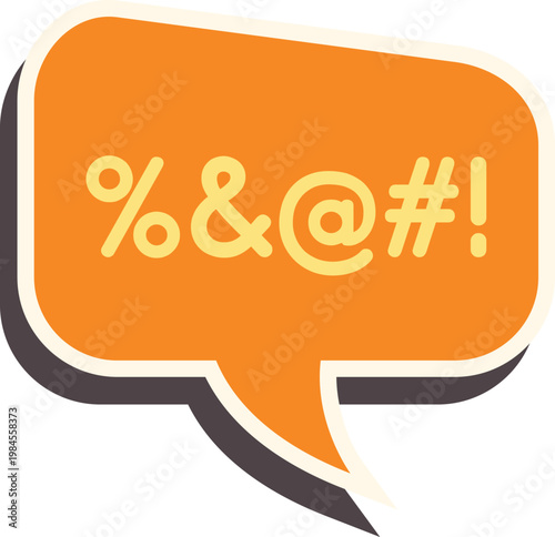 Orange speech bubble containing grawlix symbols representing swearing and bad language