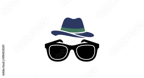 Minimalist Spy Design Featuring a Fedora and Sunglasses on a Clean White Background