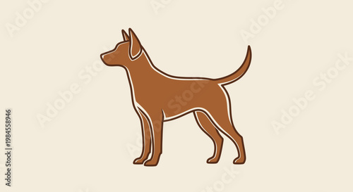 Minimalist Illustration of a Brown Dog Posing Gracefully on a Soft Beige Background