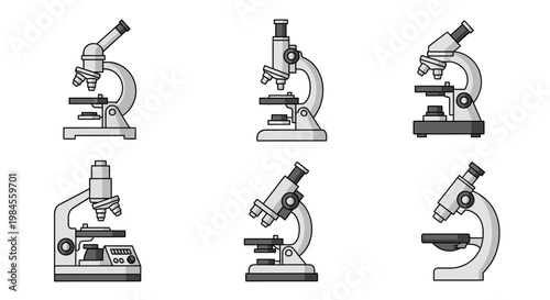 Illustration depicting various microscope designs for scientific and research applications