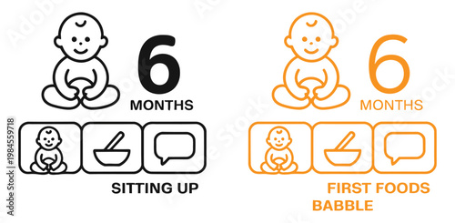 Принти на полотні Baby development milestones icon set at six months vector illustration