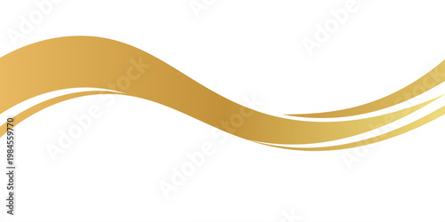 Golden swooshes wave element with a metallic gradient for a luxurious border or footer on a certificate, banner, or invitation