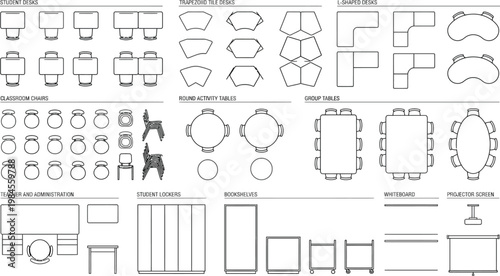 Top view restaurant seating and dining furniture floor plan vector set. Thin line café tables, chairs, booths and bar seating icons for CAD layouts, hospitality design and architectural plans