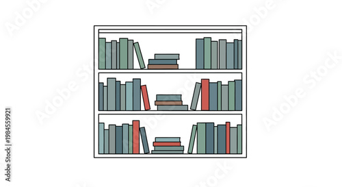 A Simple Illustration of a Bookshelf Filled with Books in Different Colors