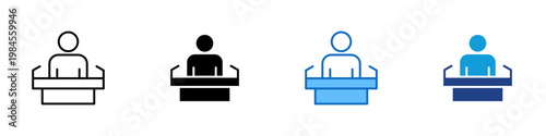 Public Speaker Multiple Style Icon Design Vector - Person at podium representing presentation delivery, public speaking, and formal communication
