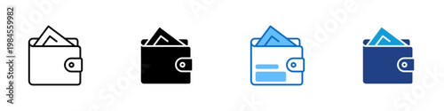 Wallet Payment Multiple Style Icon Design Vector - Wallet with card slot representing payment storage, personal finance, and digital transaction access