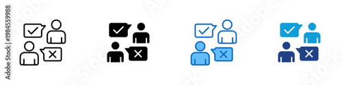 User Approval Multiple Style Icon Design Vector - Users with check and cross bubbles representing decision approval, user validation, and selection process
