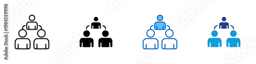 Team Hierarchy Multiple Style Icon Design Vector - Group of users connected in levels representing organizational structure, leadership, and team management