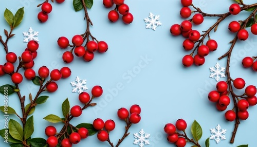 Festive Holiday Arrangement with Berries and Snowflakes