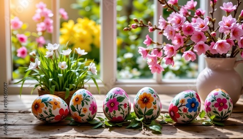 Colorful Easter Eggs Amid Spring Garden