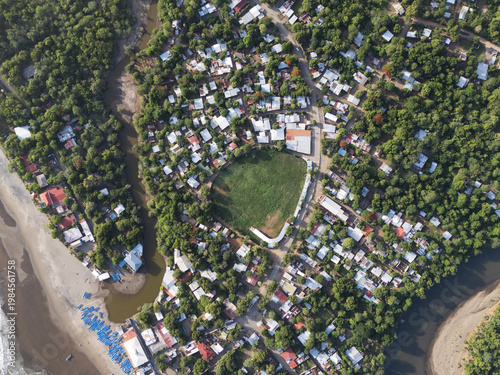 Small town with green baseball stadium
