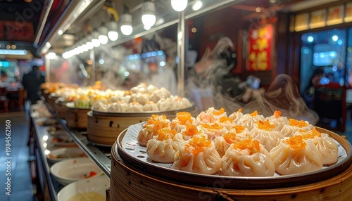 Steaming Hot Har Gow Dumplings with Translucent Skins and Juicy Prawn Filling, a Delicious Asian Delicacy