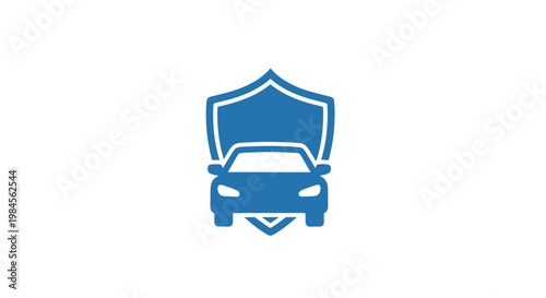 Automobile Protection: Secure Car Icon Representing Insurance and Safe Driving in Blue