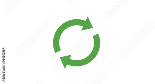 Green circular arrows indicating recycling, renewal, and process on white background