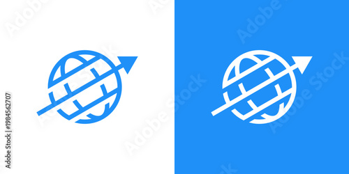 Dual meaning logo combining global and arrow elements, symbolizing global reach, expansion, progress, and forward-moving connectivity across international networks and innovation.