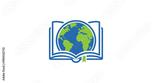 A symbolic depiction of global education and learning through the book and earth emblem.