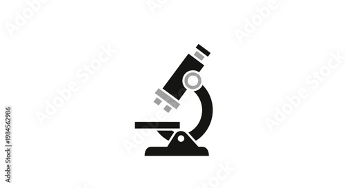 Minimalist monochrome microscope illustration for scientific, medical, and educational purposes