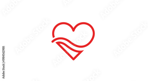 Minimalist red heart logo with stylized wave, representing love and compassion vividly