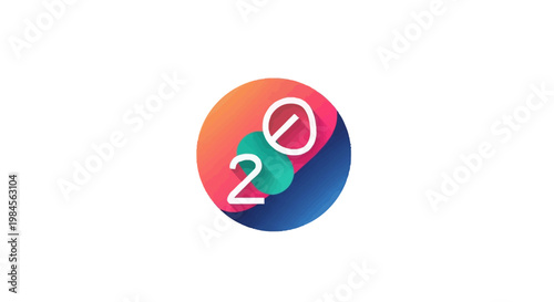 Colorful graphic design of the year 2020 within a circle with white background