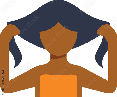 Woman styling her hair with hands, displaying beauty and self care