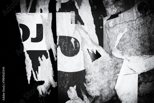 Old ripped torn black and white fly posters textures backgrounds grunge creased crumpled paper vintage collage placards 
