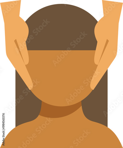 Woman's head with hands massaging her face for relaxation and skincare