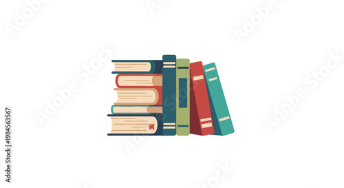 Illustration of stacked and standing books representing education, reading, and learning concept