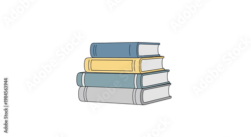 Illustrated Stack of Books on White Background: Education, Knowledge, and Reading