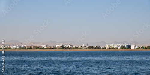 Muscat skyline. View from Oman gulf on Muscat. Sultanate of Oman 