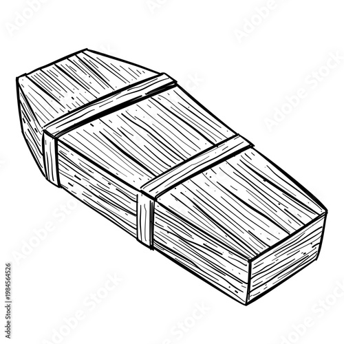 wooden coffin vector line art hand drawn illustration