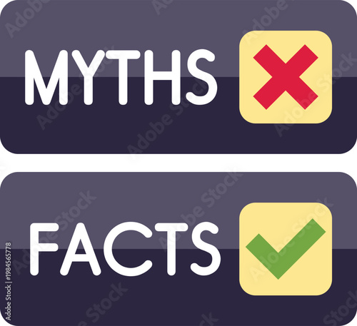 Icon displaying contrasting concepts of myths and facts with check and cross symbols