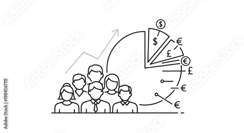 Bild auf Leinwand Business growth and financial analysis with people and pie chart.