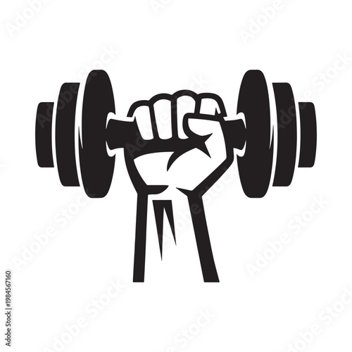 A strong hand firmly grips a barbell weight symbolizing power and fitness