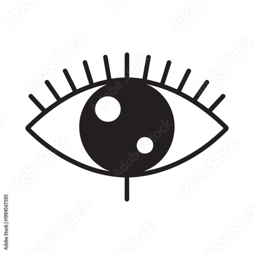 A simple black and white illustration of a human eye with yin yang symbol