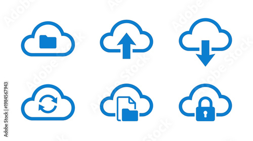 Cloud icons for data storage.