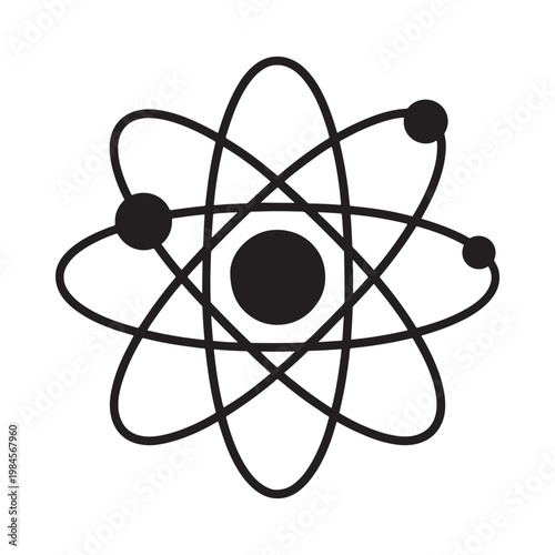 A simplified depiction of an atom with a nucleus and orbiting electrons