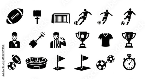Collection of Football and Soccer Sports Icons and Symbols.