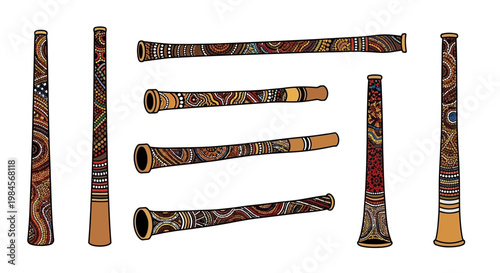 Colorful Didgeridoo Musical Instrument Set.