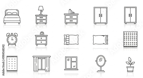 Collection of hand-drawn furniture and home decor icons.