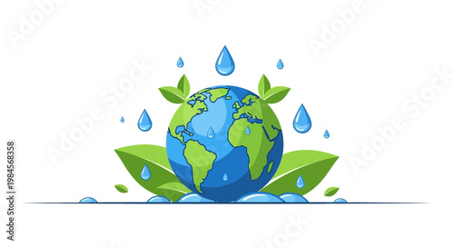 Earth Globe with Green Leaves Water.