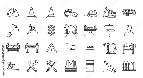 Construction site icons and symbols.