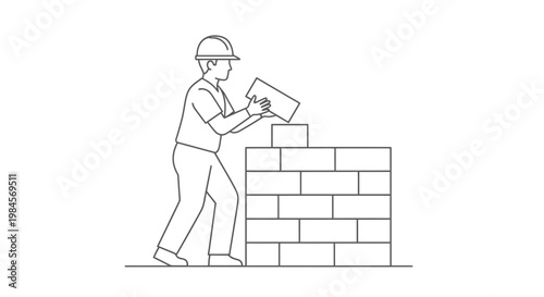 Dedicated construction worker skillfully laying bricks to erect a sturdy wall, symbolizing diligence and craftsmanship in the building industry