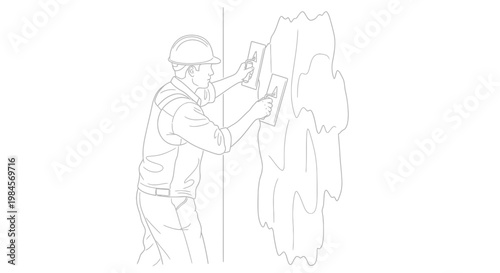 Skilled construction worker meticulously applying textured plaster to a wall with trowels, depicting the process of home renovation, finishing, and building improvement