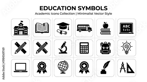 Education icons and learning symbols.