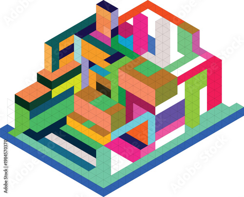 A colorful 3d isometric block structure