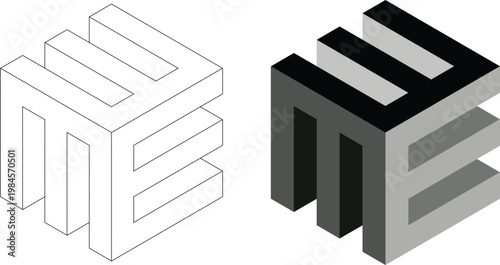 3d geometric shapes in black and white