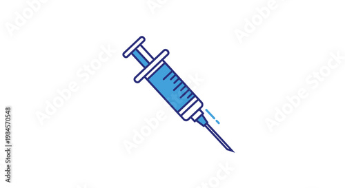 Illustration of a Medical Syringe with a Blue and White Color Scheme on a White Background