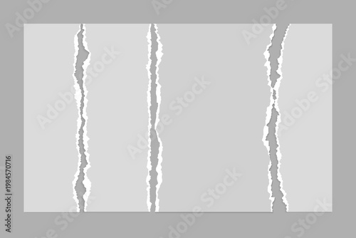 Torn white paper sheet. Paper pieces with rough torn edges. Notebook scraps, blank paper pages. Vector illustration