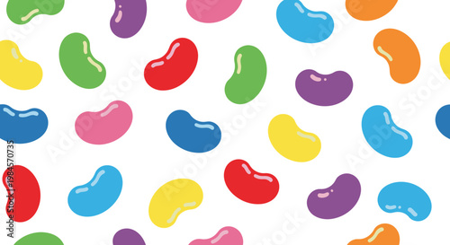 Colorful Jelly Bean Candy Seamless Pattern Vector Illustration, Vibrant Multi-Colored Sweets Background for Packaging Design and Festive Party Decor